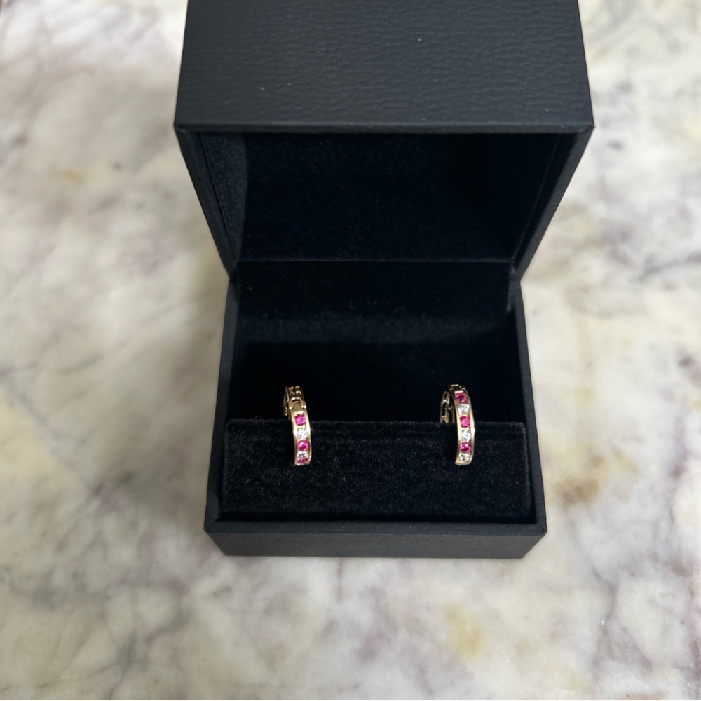 Elegant 10k Gold and Pink Hoop Earrings